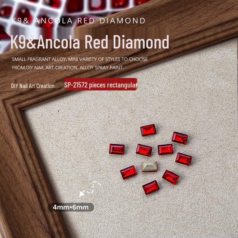 Ankara Red Heart & Geometric Rhinestones Nail Art Decorations, 2 Pieces