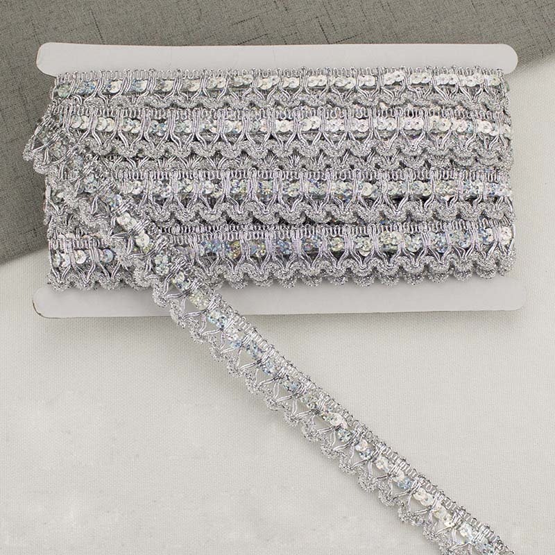 25MM Kostüm Näh Geflochtene Pailletten Spitze Besatz DIY Kleidung Tanzbekleidung Zubehör Dekorativer Pailletten Gold Stoffbesatz