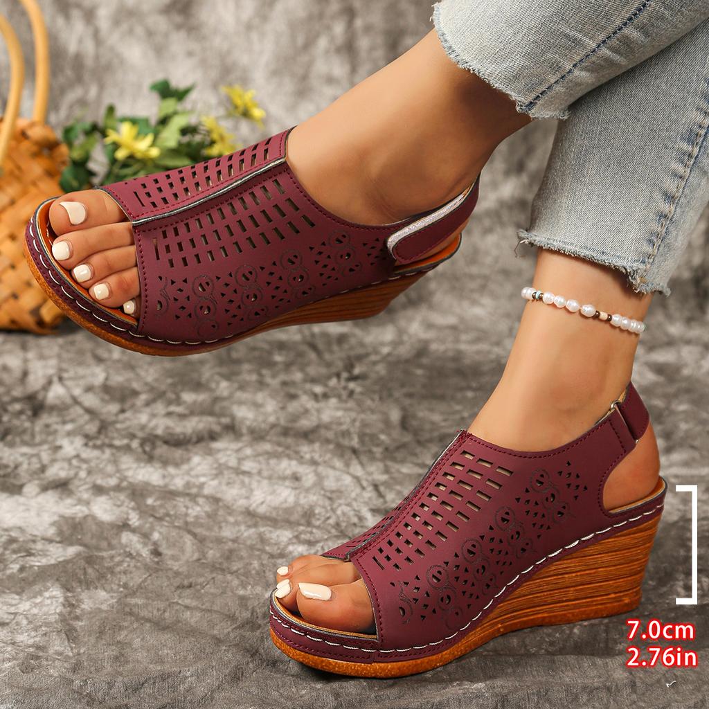 Large size wedge heel sandals for women 2025 summer new European and American style hollow and light Velcro sandals for women