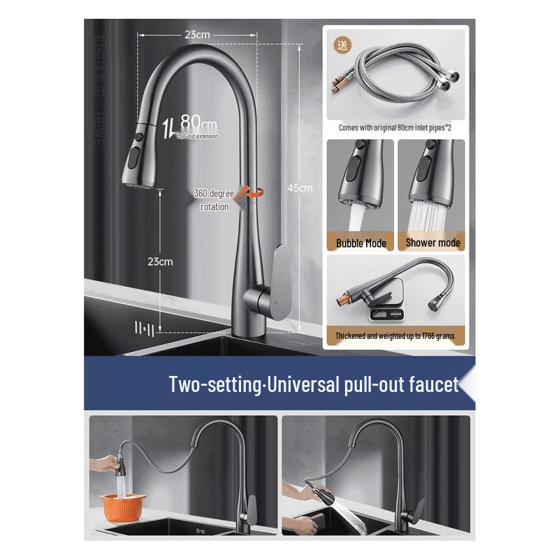 TLXT Rotatable Wall-Mounted Pull-Out Kitchen Faucet