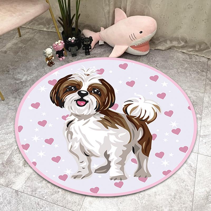 Cartoon Niedliche Kätzchen und Welpen Runder Teppich Schlafzimmerteppich Fußmatte Wohnzimmer Rutschfest Küche Türvorleger Dekorativ
