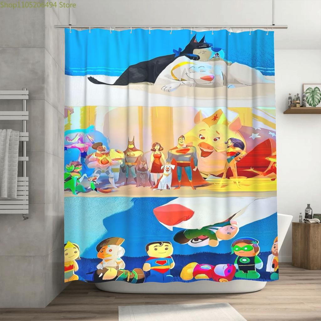 A Unique DC League of Super Pets Shower Curtain, Modern Style Home Decor Print, Bath Curtain with Hooks, Suitable for All Seas