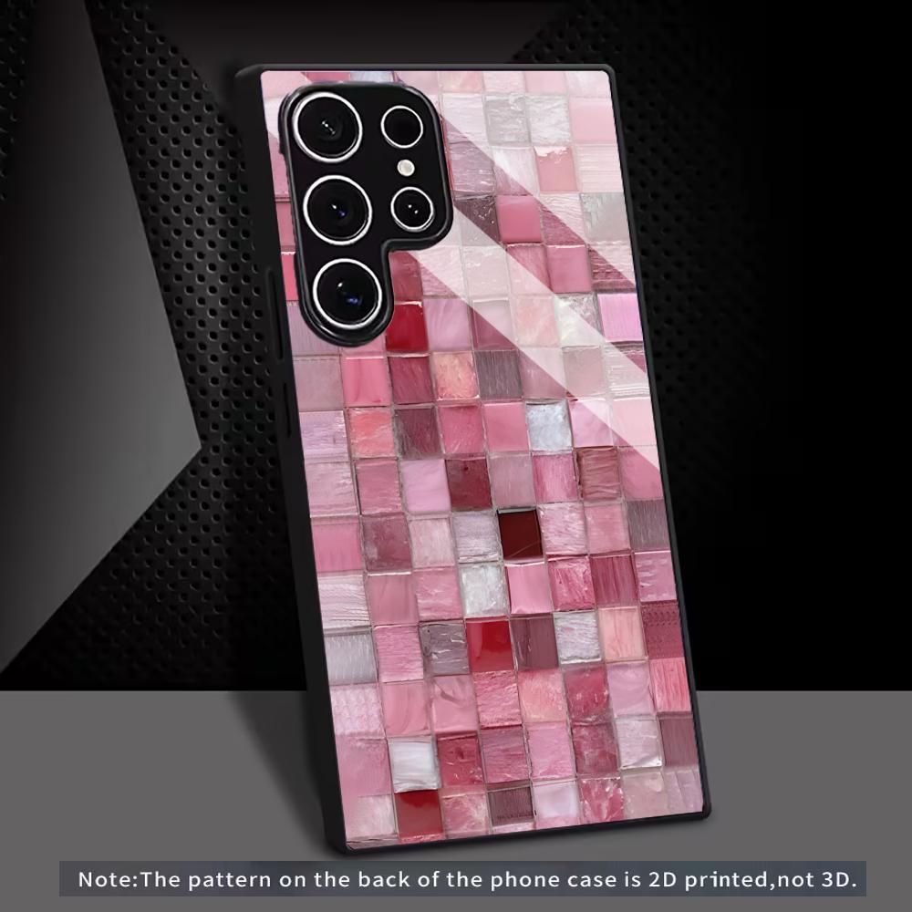 Pink Mosaic Tile Pattern glass Phone Case For Samsung Galaxy S26 S25 S24 S22 S23 Ultra S21 S20 Plus 5G Non-Slip Full Cover