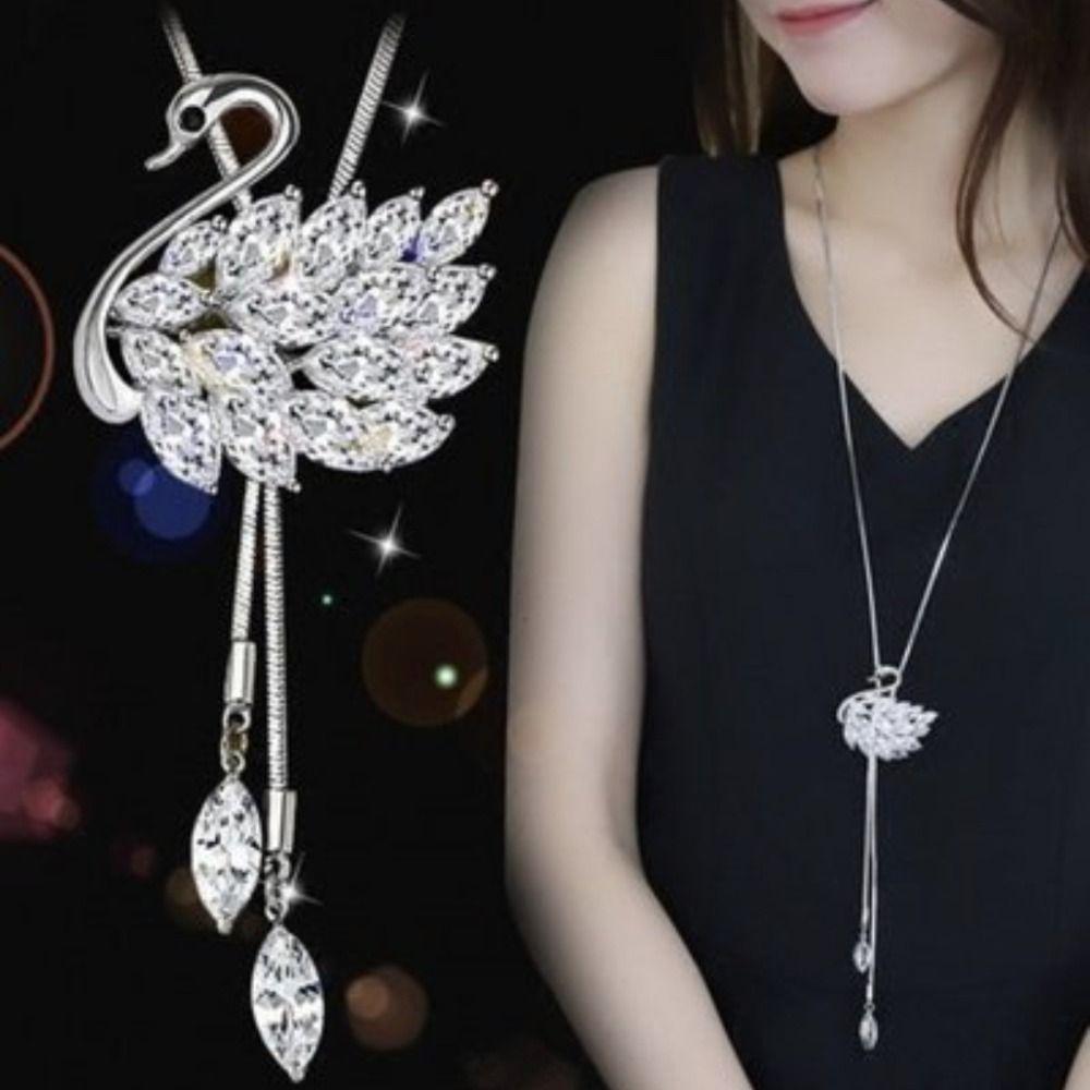 Crystal Flower Crystal Pendant Long Chain Sweater Chain Jewelry New Sweater Necklace  for Women