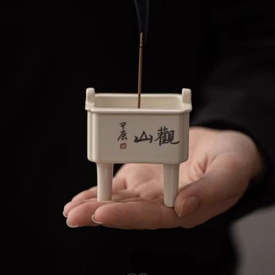 Chinese Style Incense Burner Ceramic Tripod Ash Glaze Hand Painted Incense Holder for Home Decor Unique Meditation Gift for Men