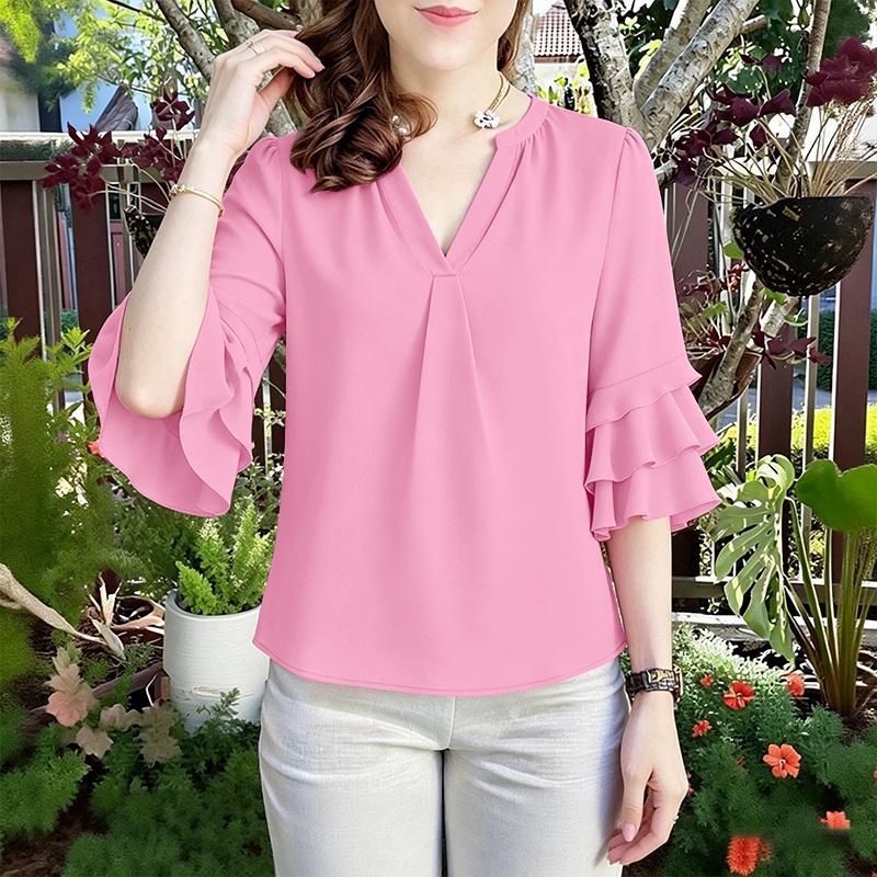 ZANZEA Women Casual V-Neck Ruffles Half Sleeve Loose Blouse S