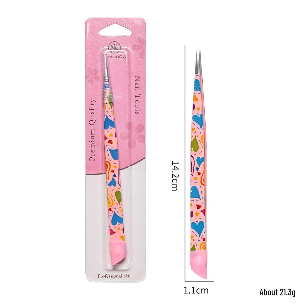 Multifunctional Double-Ended Nail Tool: Tweezers & Silicone Pressing Stick for Nail Art
