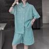INCERUN Two Piece Sets Men Short Sleeve Striped Hooded Shirts Shorts Outfits