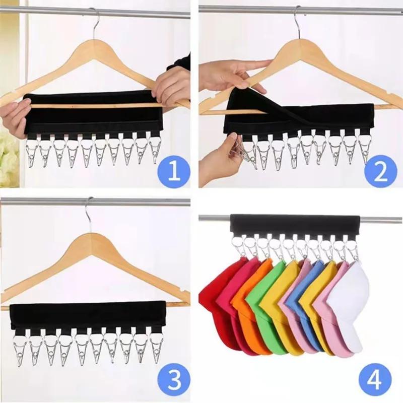 Foldable Baseball Hat Rack Towel Hanger Clip Rustproof Wardrobe Closet Baseball Hat Clothes Organizer Hanging Holder