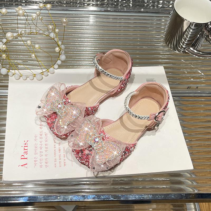 Girls bag head sandals new children s crown crystal sandals little girl foreign hollow princess shoes 26 розовый