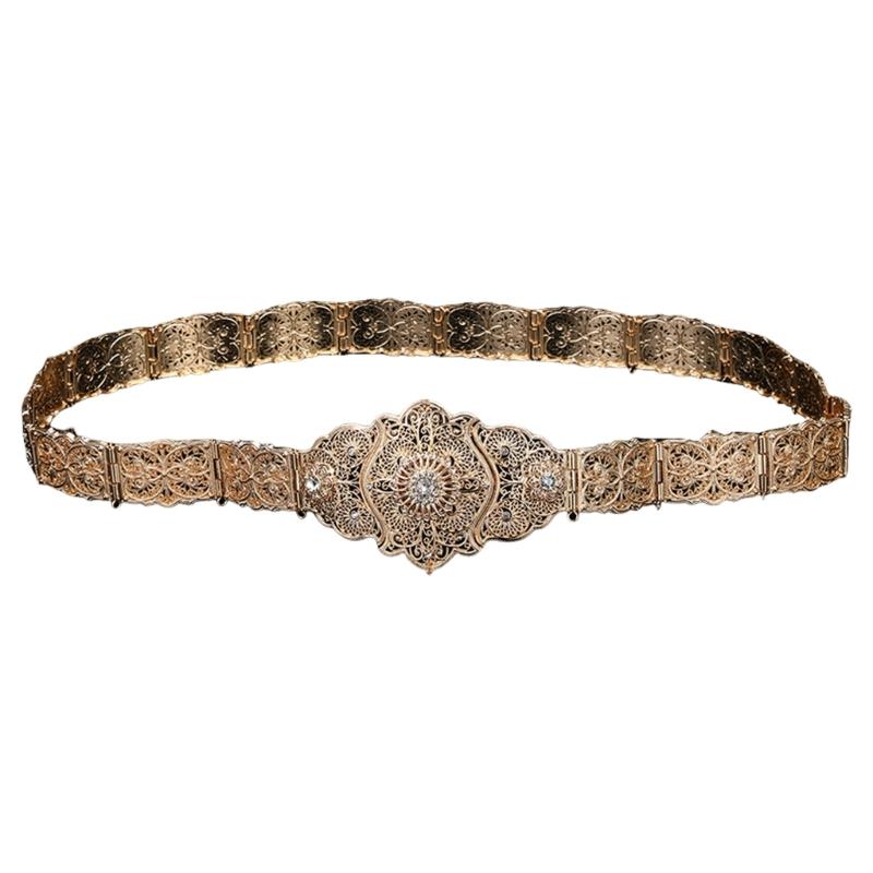 Vintage Metal Waist Chain Adjustable Antique Waist Belt Flower Pattern Waistband for Vintage Styles Enthusiasts