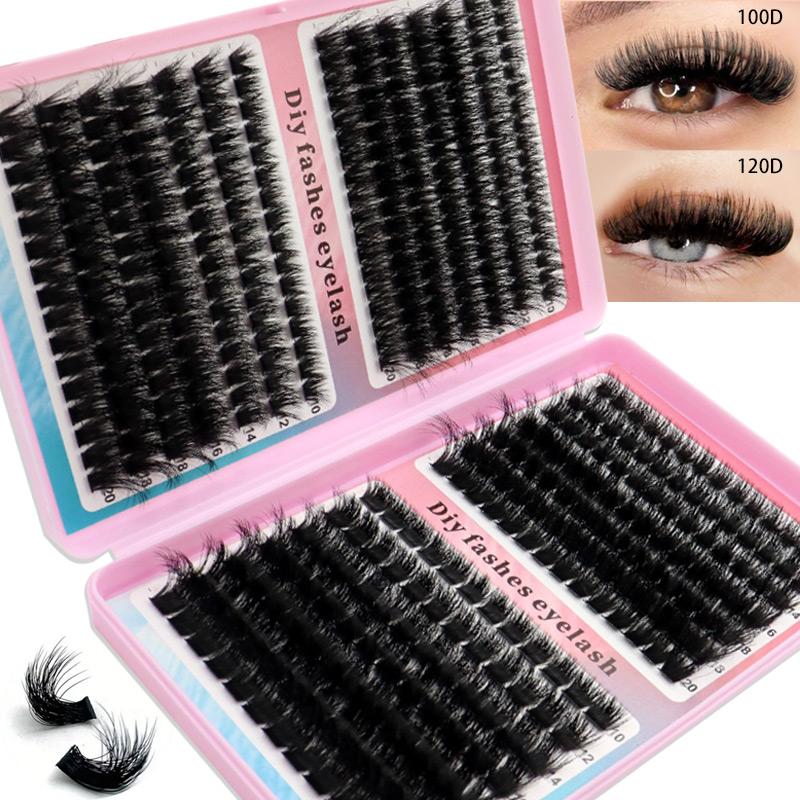 PBT Fibers Handmade Fan Eyelashes DIY for Dense Cluster Spike Bottom Lash 3D Faux Mink Natural Black Press 28 Rows Lashes