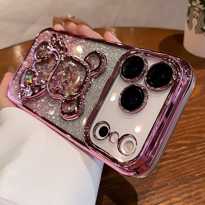 Glitter Quicksand Bear Is Suitable for Apple 17 Mobile Phone Case Iphone17promax New Lens All-inclusive Anti-drop Soft Case