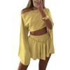 Lässiges Baumwoll-Leinen Langarm-Oberteil und Shorts Set für Damen
