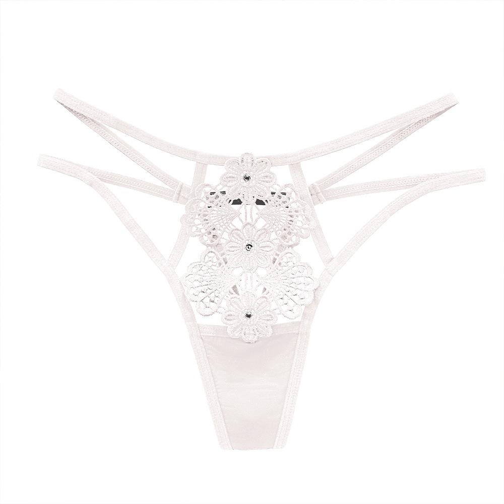French Light Luxury Hollowed-out Thong Female Temptation Hot Diamond Embroidery Perspective Interwoven Thin Strap Sexy Underwear