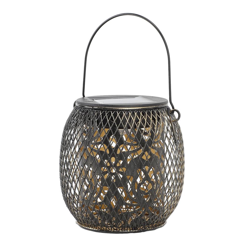Hollow Out Solar Lantern Metal Iron Outdoor Waterproof Hanging Solar Lantern with Handle for Patio Garden Yard Porch