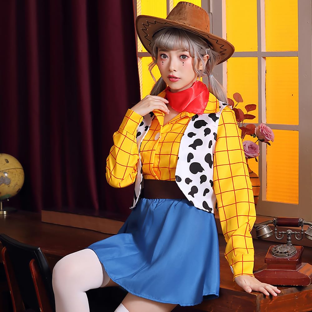 SCLYX Adult Women's Cowboy Cosplay Costume with Hat, Woody Costume, Toy Story Woody Costume, Halloween, Event, Party Costume #21185 (Women's, Size M)