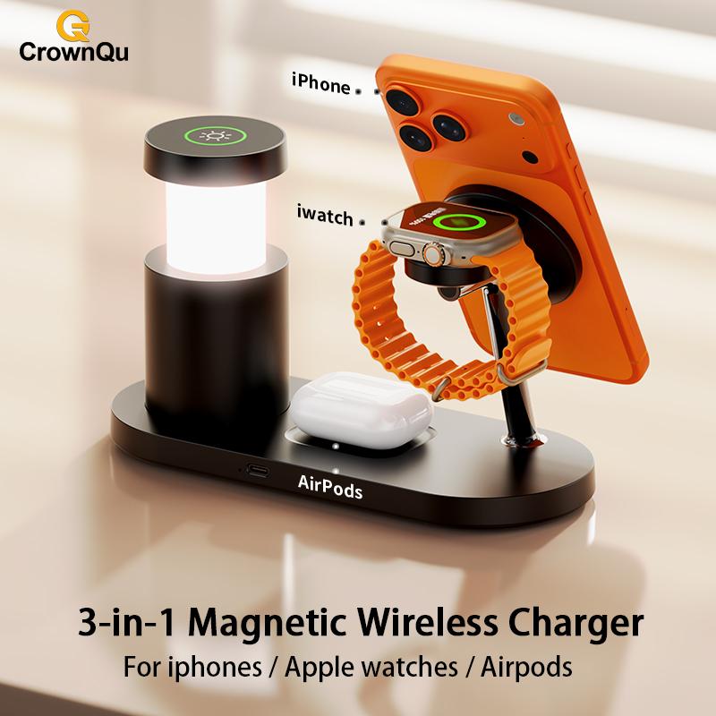 Qi2.2 25W Trådlös Magnetisk Laddare Multifunktionell Snabb Laddningsstation Med Nattlampa för iPhone17 16 15 Watch Airpods