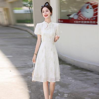 Elbise Yaz Yeni Zarif Mizaç Altın İplik Jakarlı Elbise Kadın