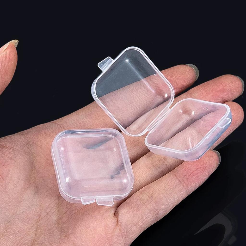 קופסת אחסון מרובעת מיני פלסטיק שקוף מכסה מתקפל קופסה קטנה לכדורים תכשיטים עגילים אבק אריזות אחסון קופסאות
