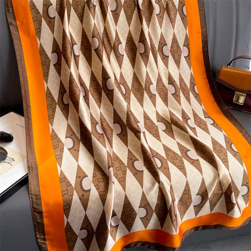 Ring chain large size shawl premium letter silk scarf imitation silk scarf new long scarf thin beautiful brocade
