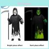 Halloween Kinderen Magere Hein Dood Kostuum Met Lichtgevende Zeis Prop