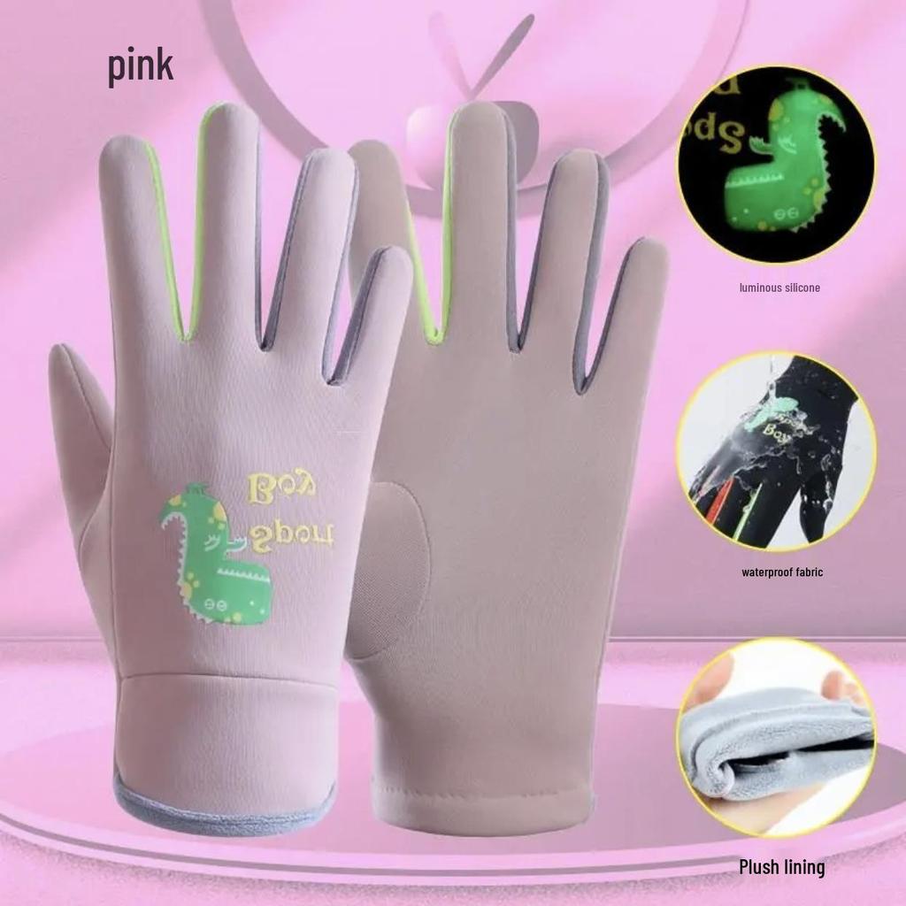 New Autumn & Winter Waterproof Children's Dinosaur Glow Gloves - Plush, Warm, Outdoor Snow Play