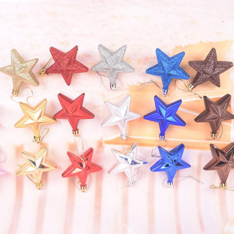 Pink Star Ornament Set, Glitter Hanging Christmas Tree Decor, Holiday Home Accents, Festive Star Shaped Baubles