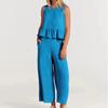 2024 Summer Women's Sleeveless Pleated Vest and Wide-Leg Pants Cotton-Linen Suit