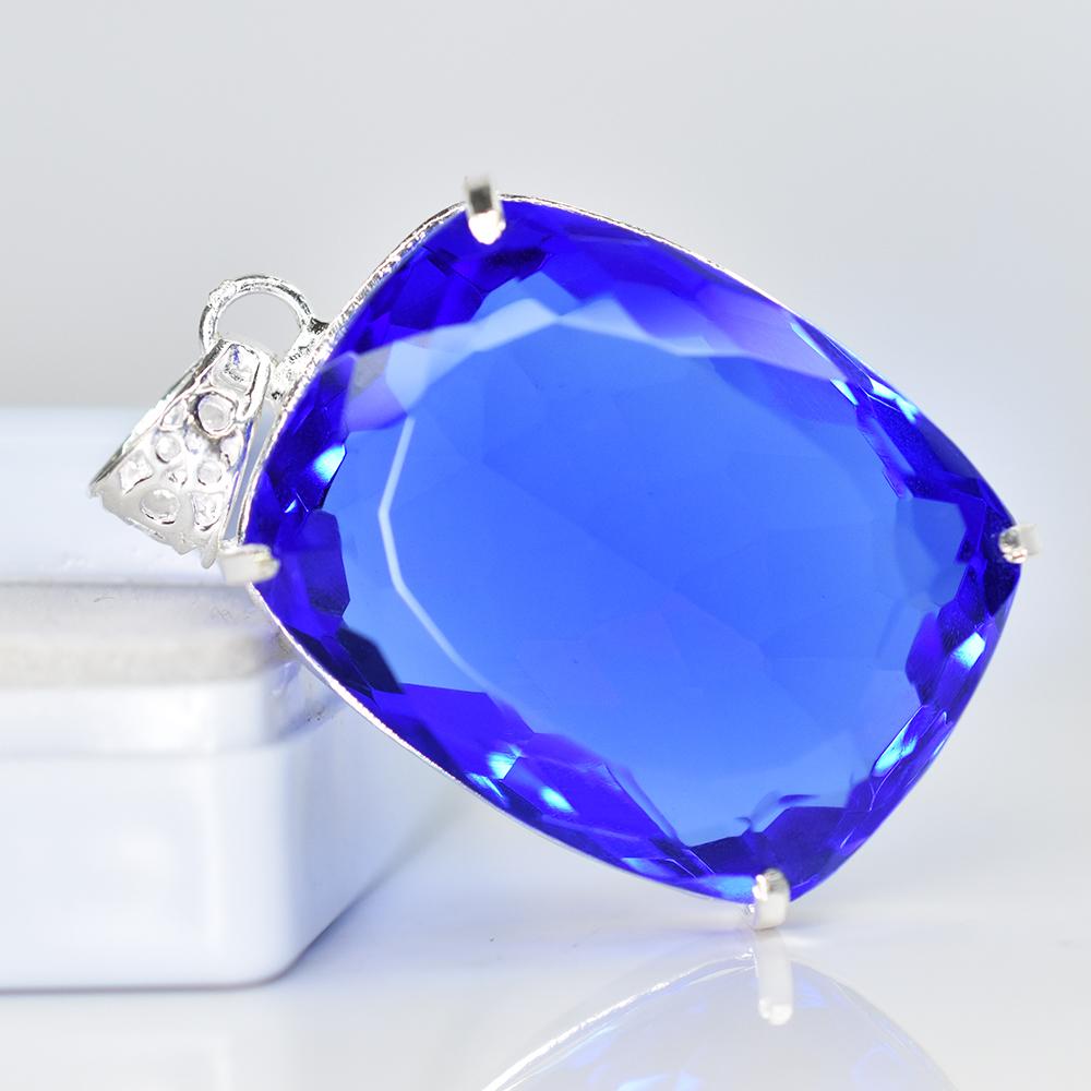 AAA++ CERTIFIED 141.7 Ct Sapphire 925 Sterling Silver Blue Gems Cushion Pendant MY-PD-126-NS