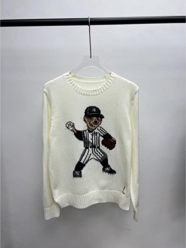 2025 R.L Wool Blend Cartoon Bear Round Neck Sweater - Women's Autumn/Winter Versatile Embroidered Style