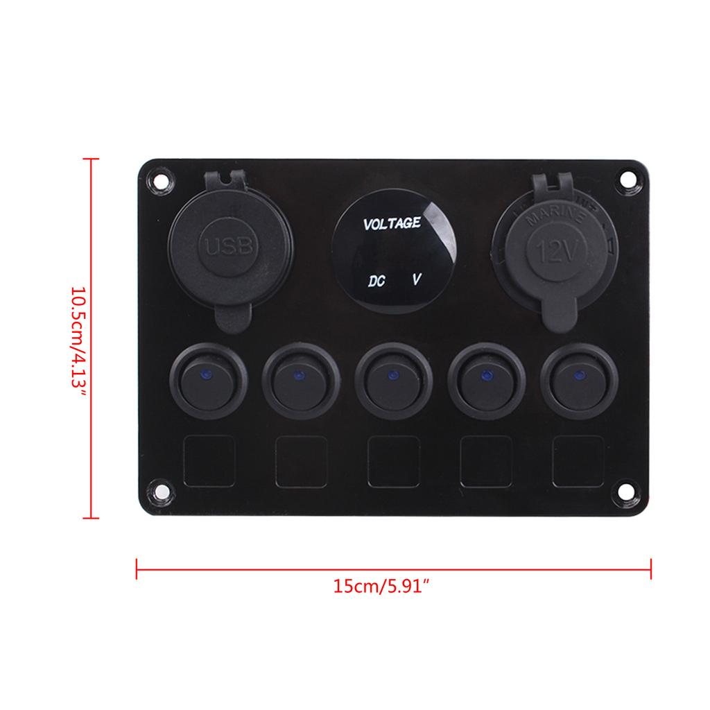 12V 24V 5 Button LED Switch Panel Light Toggle USB Chargers Gauge For Car Marine Boat Truck Trailer Caravans Accessories