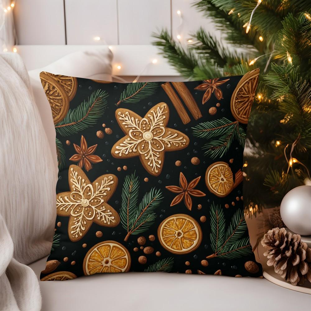 Home Decor Snowmen with Holly and Candy Cane Pillow Cover Pattern Cushion Cover Suitable for Sofa Bedroom Car Pillow Cover