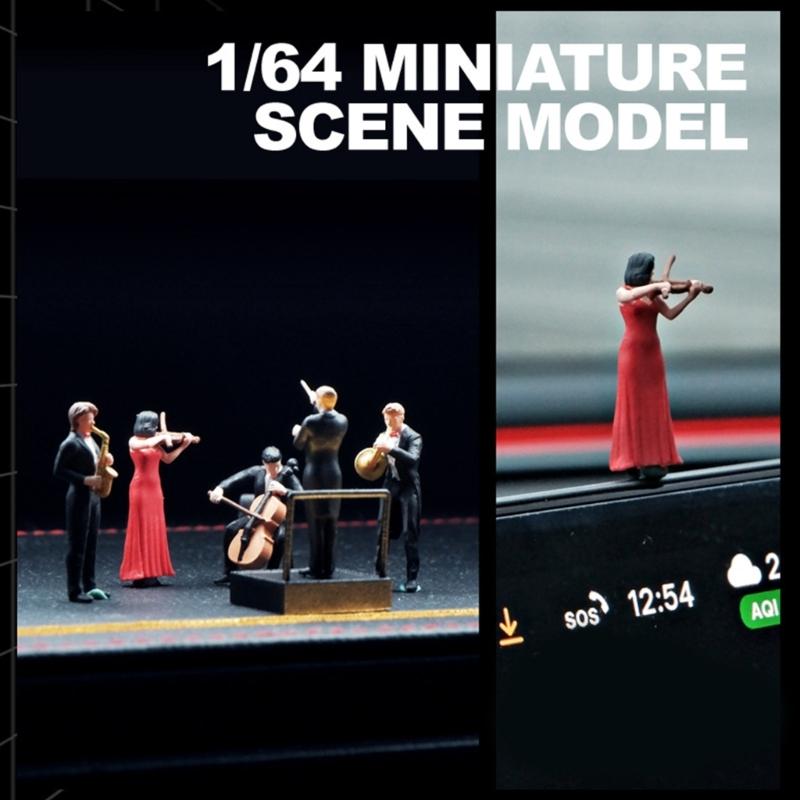 Resin Miniature Figures of Violin Players in 1/64 Scale Ideal for Long Term Decors and Artistic Projects