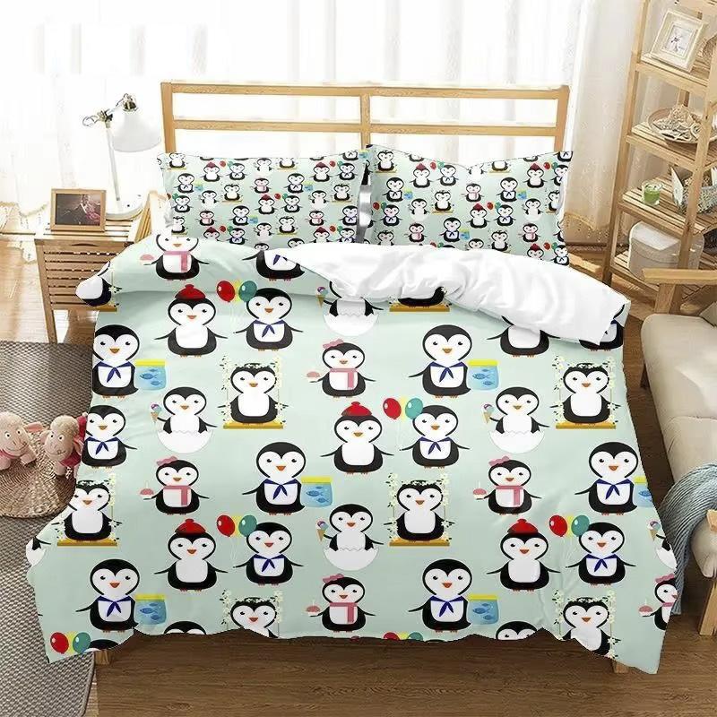 Penguin Bedding Set For Teen Children Bedroom Polyester Various Sizes Decor Ultra Soft Comfortable Cartoon Baby Set