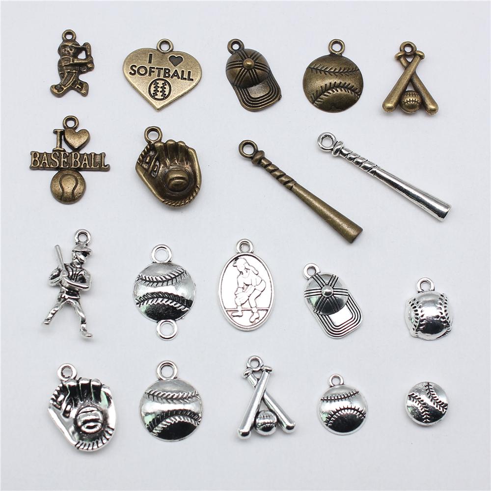 20pcs Sport Charms Baseball & Softball Charms Antique Bronze Silver Color Pendants DIY Crafts Making Findings For Jewelry Making