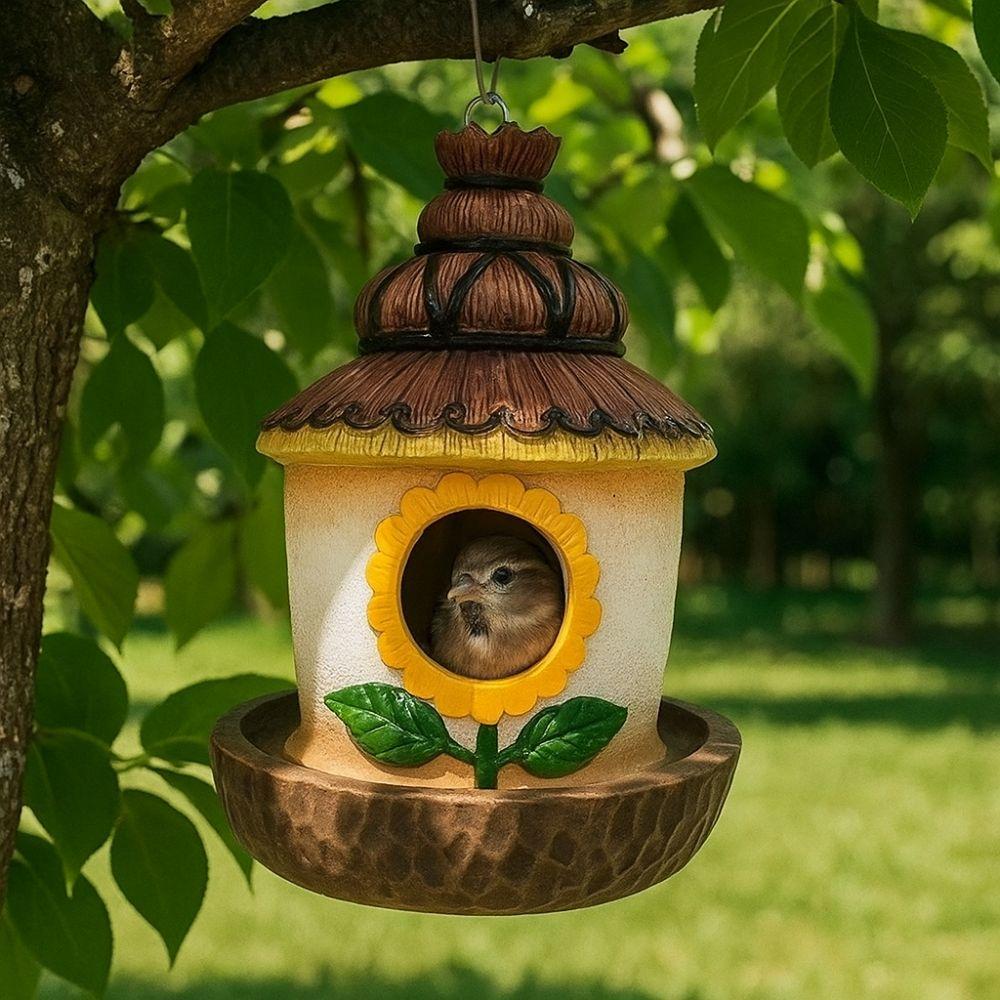 Weatherproof Outdoor Bird House Resin Crafts Feeder Hut Pet Cottage Wild Bird Nesting Box  Garden