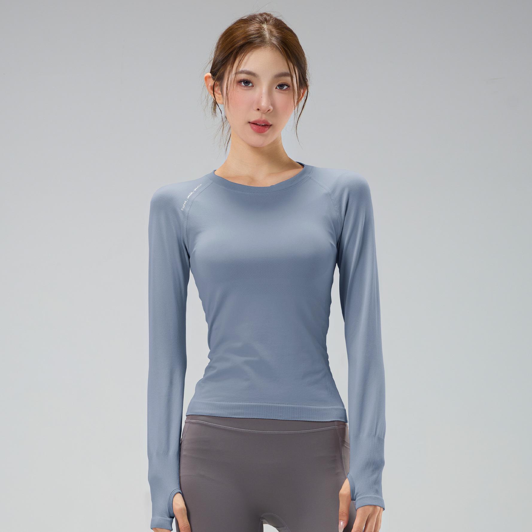 

Women s Quick-Dry Long Sleeve Fitness Top - High Elastic, Slimming, Round Neck, Ideal for Autumn/Winter Running and Training. S синій/сірий колір