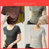 Casual Summer T Shirt For Women With High Elastic Ribbed Fabric And U Neck Design