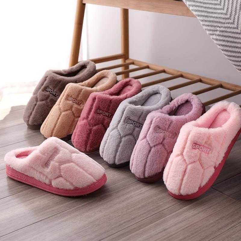 New cotton slippers autumn and winter women wear warm cotton mop home non-slip couple hair slippers men