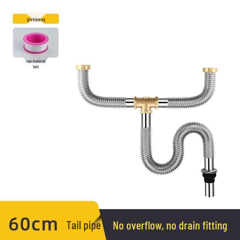 Stainless Steel Kitchen Sink Drain Pipe Set with Anti-Odor Features for Single or Double Sinks and Dishwasher Integration