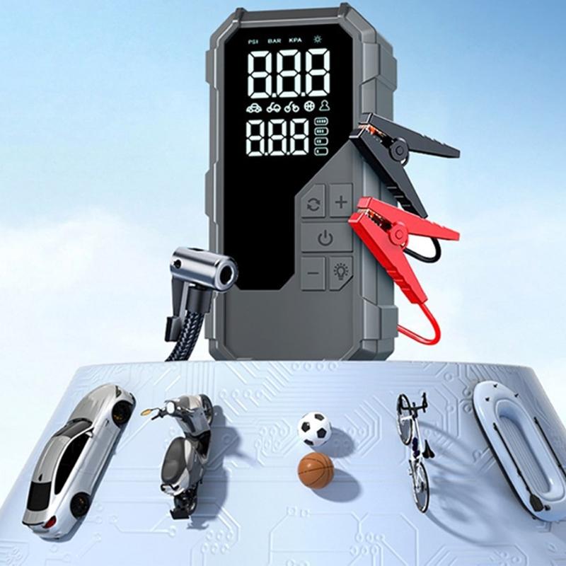 Portable Car Jump Starter with Air Compressor & LED LightJump Starter Power for 12V Vehicles Emergency Tire Inflation