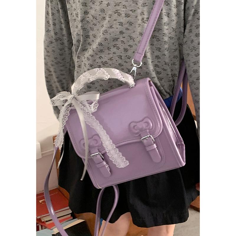 

Collegiate style backpack bag women s 2025 new spring fashion backpack versatile sweet schoolbag handbag small square bag фіолетовий