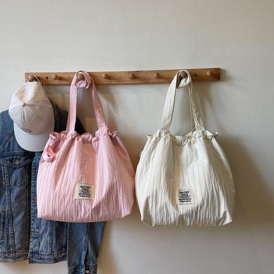 New Drawstring Shoulder Bag Lazy Style Tote Cloth Bag Women's Large Capacity Commuting Bag Student Class Bag