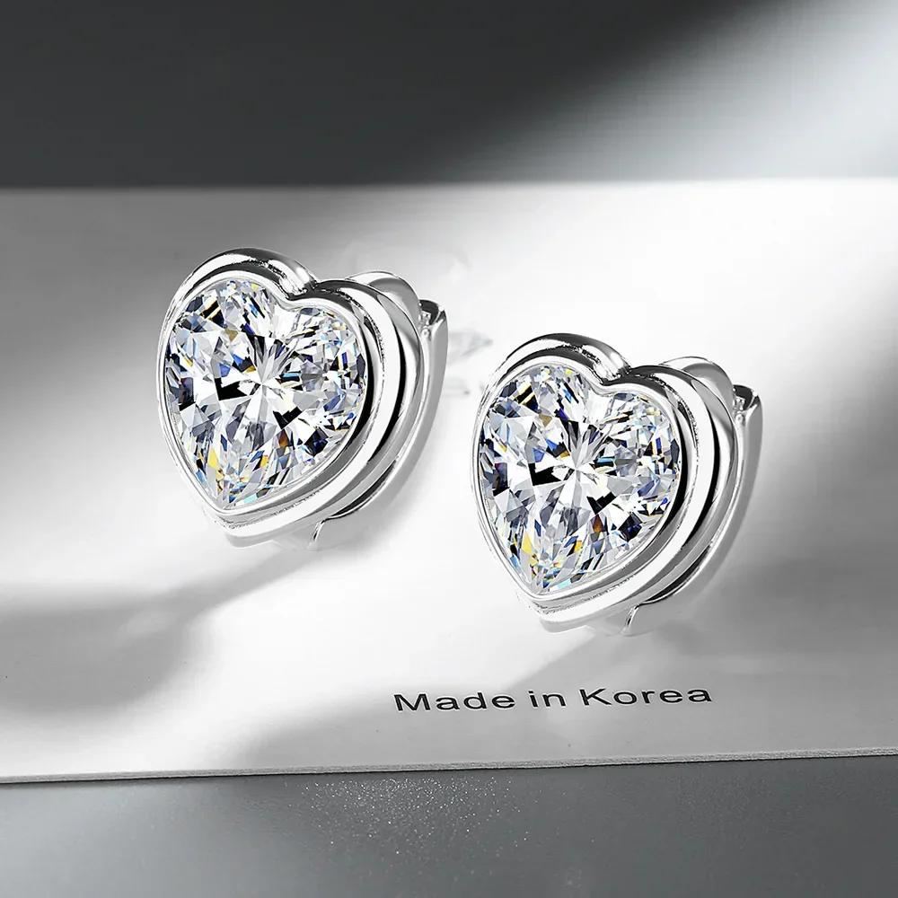 Simple Female Earrings  Sterling Silver Love Heart Shaped Zircon Earrings for Women Promise Love Engagement  Gift
