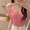 #Summer new sexy wind lace sling vest women's floral printing slim fit fixing belt chest pad