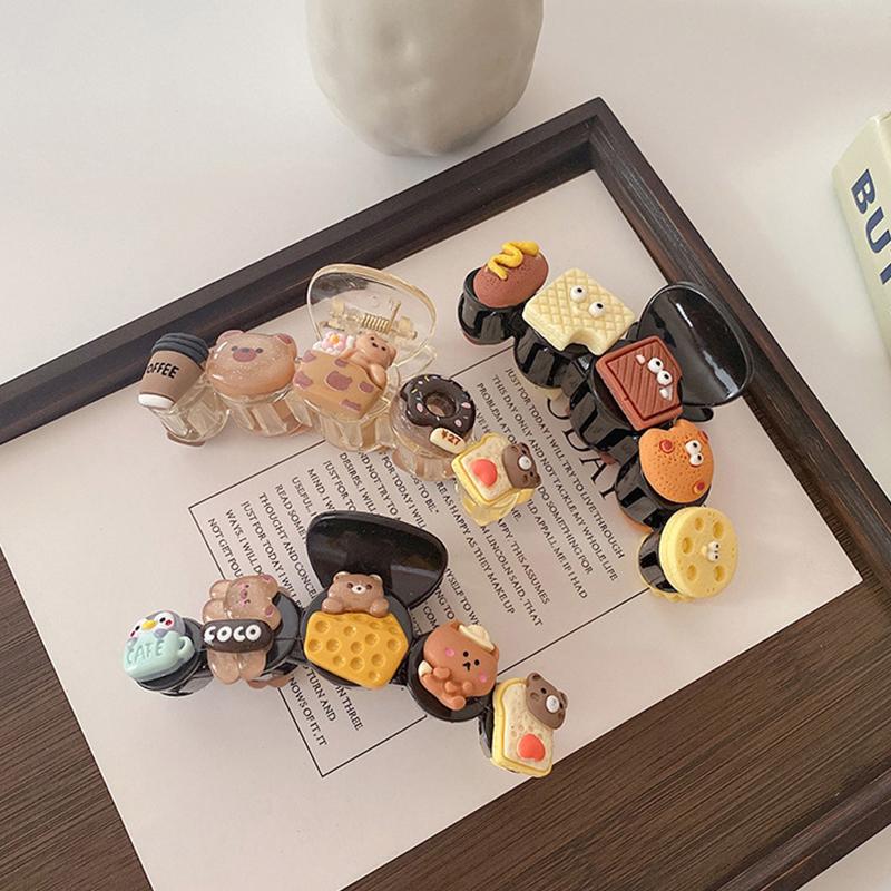 New Cute Cartoon Biscuits Hair Claw Bow For Women Girls Creative Hair Decorate Hair Clip Ponytail Shark Hairpin Hair Accessories
