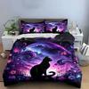 "Moonlit Cat Art Decor Set" Bedding Set with 1 Duvet Cover 2 Pillowcases Single Double King Queen, Gift