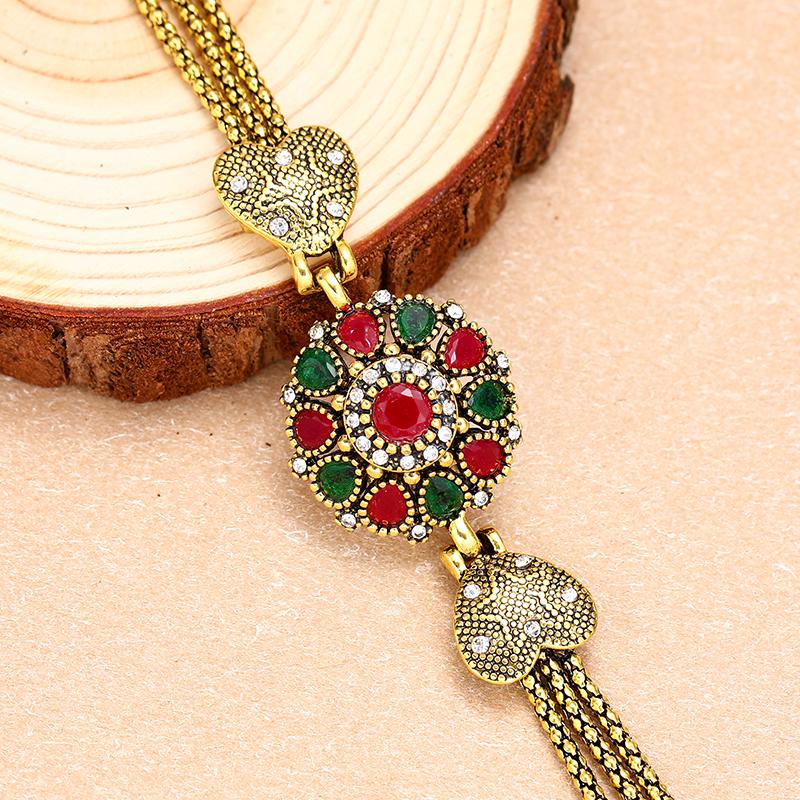 Turkey Bracelet For Women Tibetan Alloy Red Resin Gold Color Bangle Retro Bohemian Roman Royal Zircon