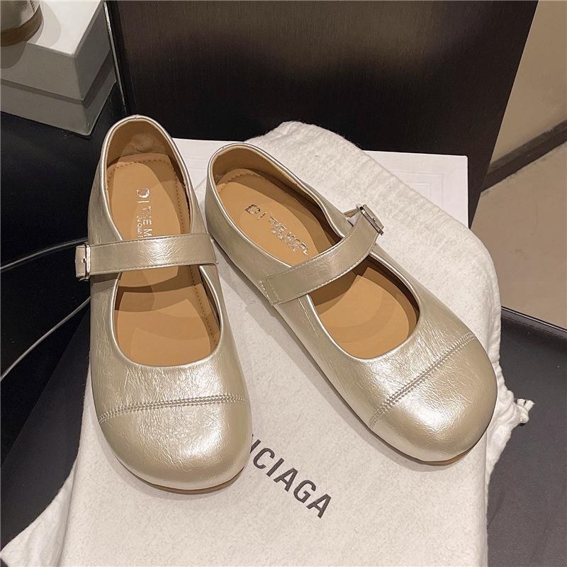 

Новые удобные туфли с плоским дном и круглым носком, весна 2025 г., повседневная обувь в корейском стиле в стиле ретро, туфли Мэри Джейн для женщин 40 шампанского